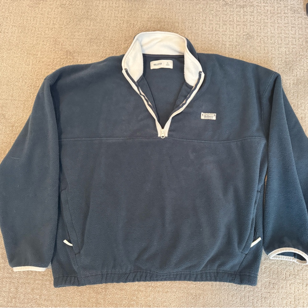 Hollister Dark Blue Fleece Pullover with White Accents